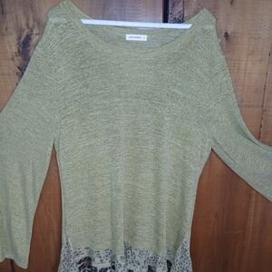 Beige Knit Top with Lace And Leopard Hem